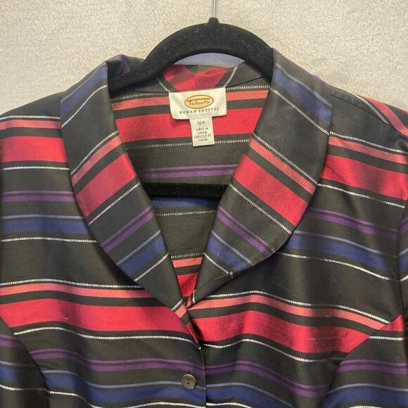 TALBOTS Silk Holiday Blouse Size 16WP 16P Petite Striped Sparkly Button Up Top - Picture 5 of 14